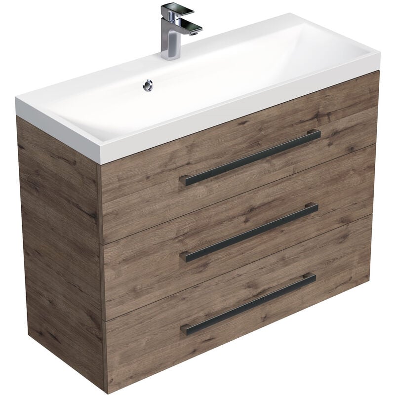 Naturel - Meuble de salle de bain avec lavabo Cube Way 100x76,5x40 cm chêne Wellington (CUBE21003DW)