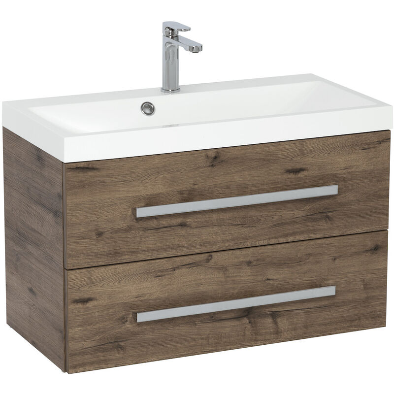 Naturel - Meuble de salle de bain avec lavabo Cube Way 80x40 cm chêne Wellington (CUBE280ZDW)
