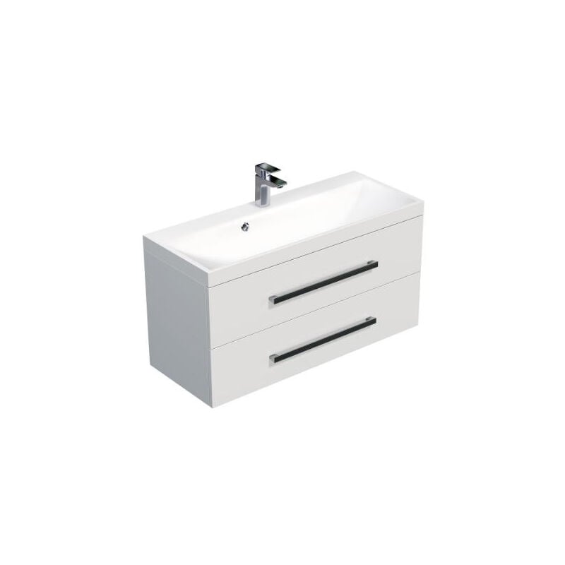 Naturel - Meuble de salle de bain avec vasque Cube Way 100x40 cm blanc brillant (CUBE2100ZBL)