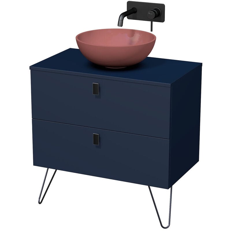 Naturel - Meuble de salle de bain sous lavabo Art Déco 80x78,8x45,5 cm bleu marine mat (ARTDECO80TMBU)