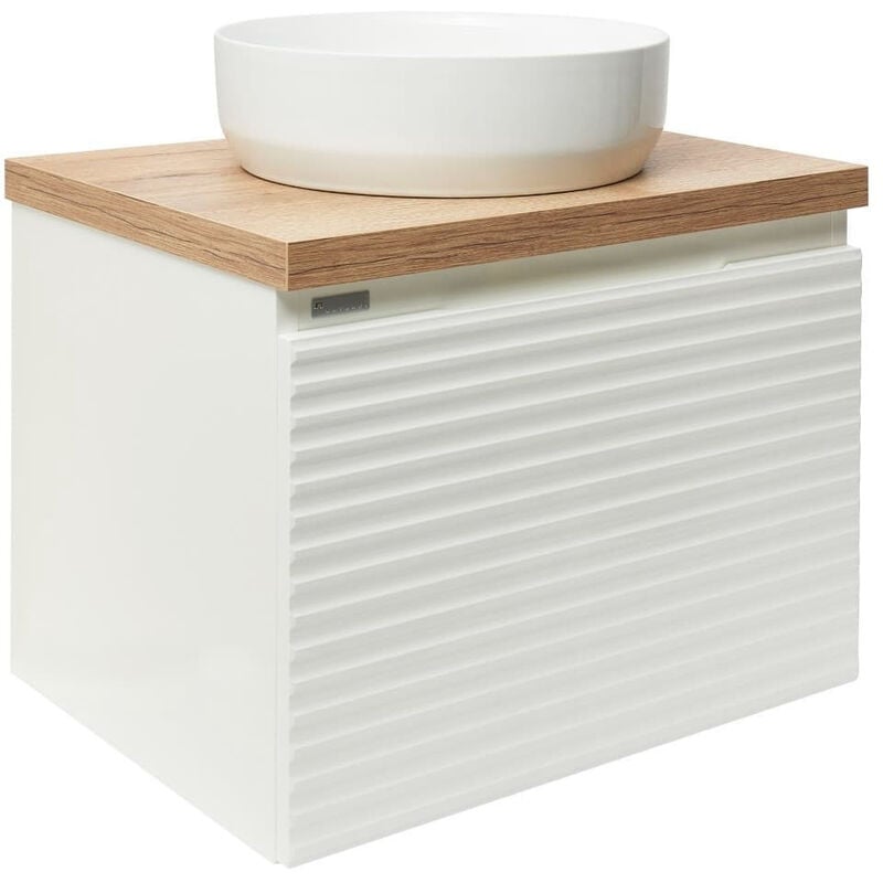 Meuble de salle de bain sous lavabo Savona 118x43x44,8 cm blanc brillant, planche de chêne halifax (SAVONA60BIDDH) - Naturel