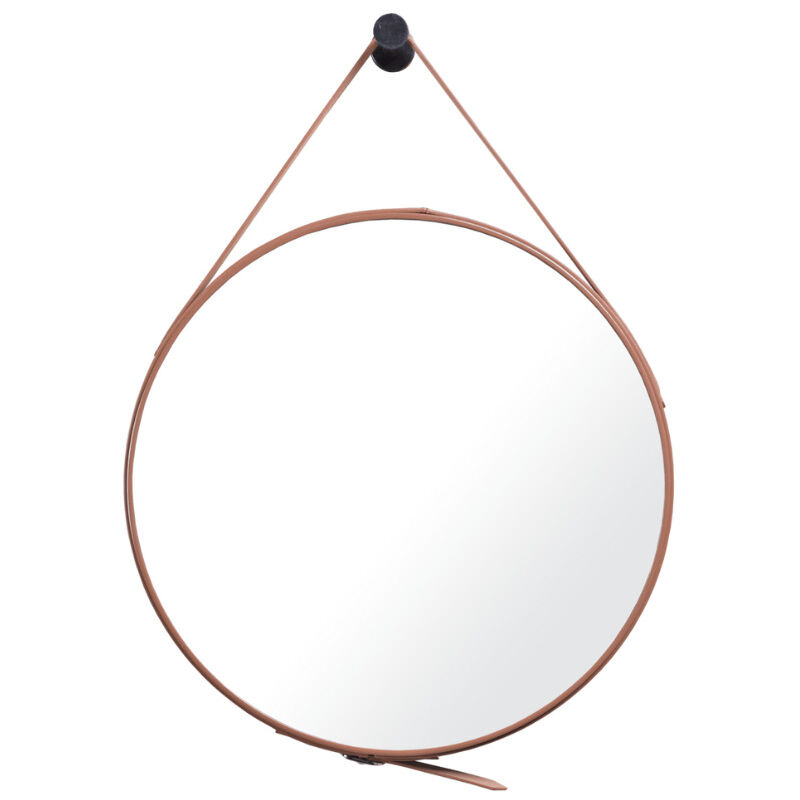 Naturel - Miroir à suspendre rond 50x50 cm avec lanière en cuir, Marron (ZREM50H)