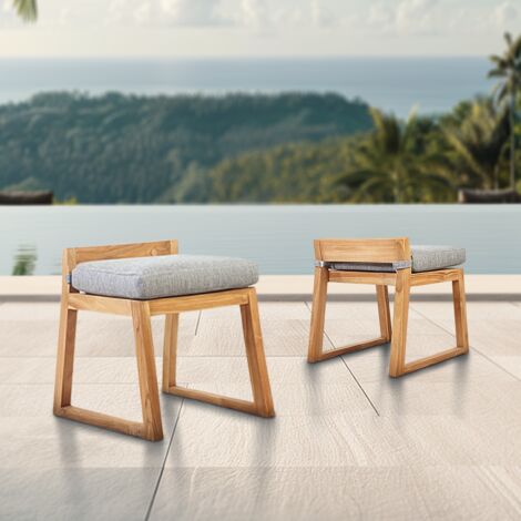 Naturel Natural Juego de 2 sillas de exterior de teca maciza, 50x59,5x56 cm, con cojines gris perla, sin respaldo (NATOFCH50S-DUO)