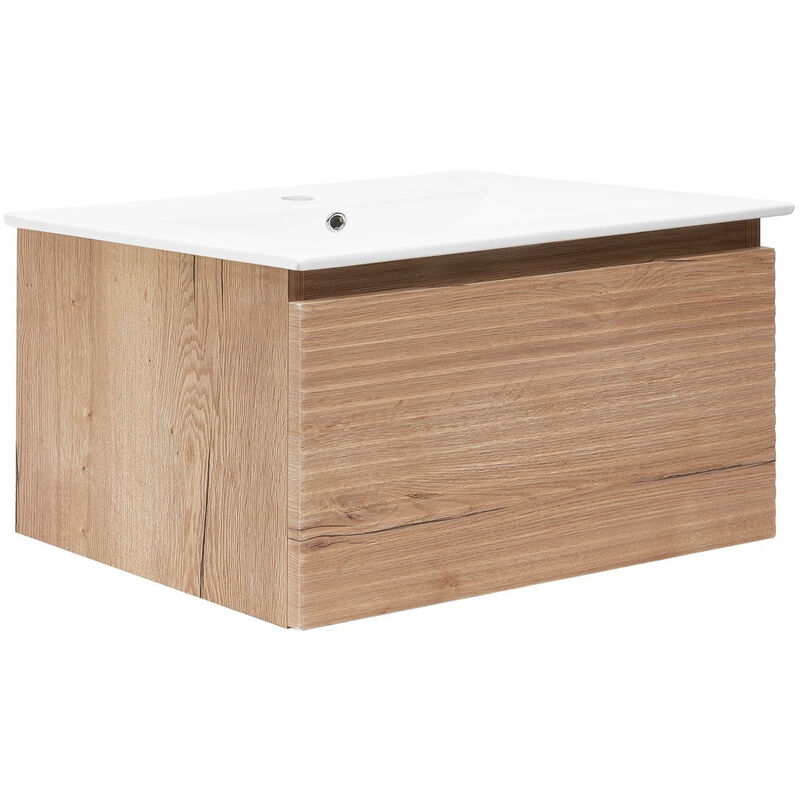 Naturel - Savona Meuble et vasque salle de bain strié 98x43x44.8, Chêne Halifax Mat (SAVONA100DH)