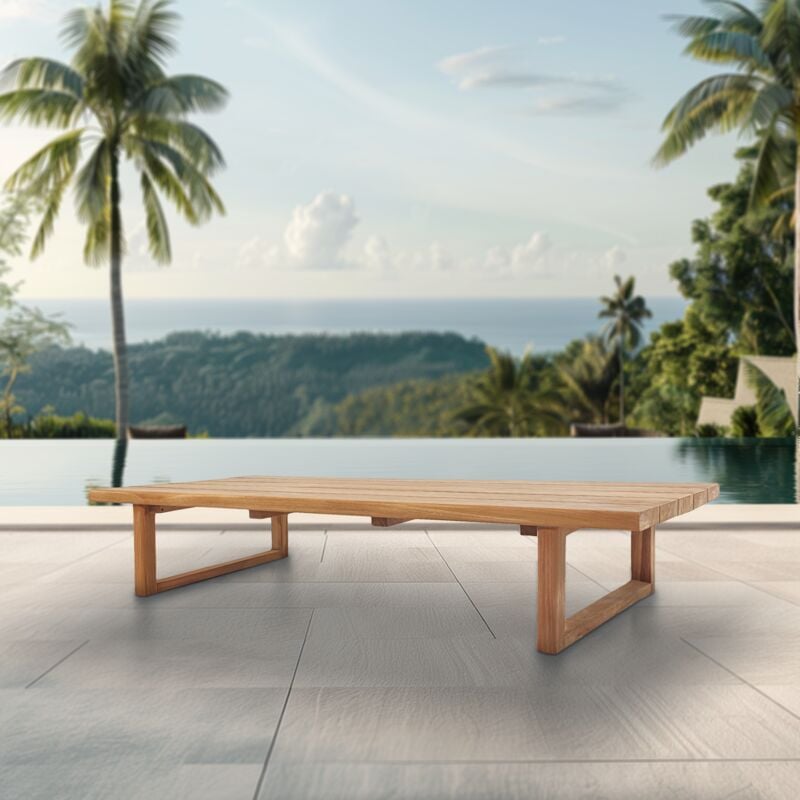 Naturel Table basse de jardin en teck massif, 153x72x30,5 cm, pieds-de-table design rectangulaire (NATOFT15372S)