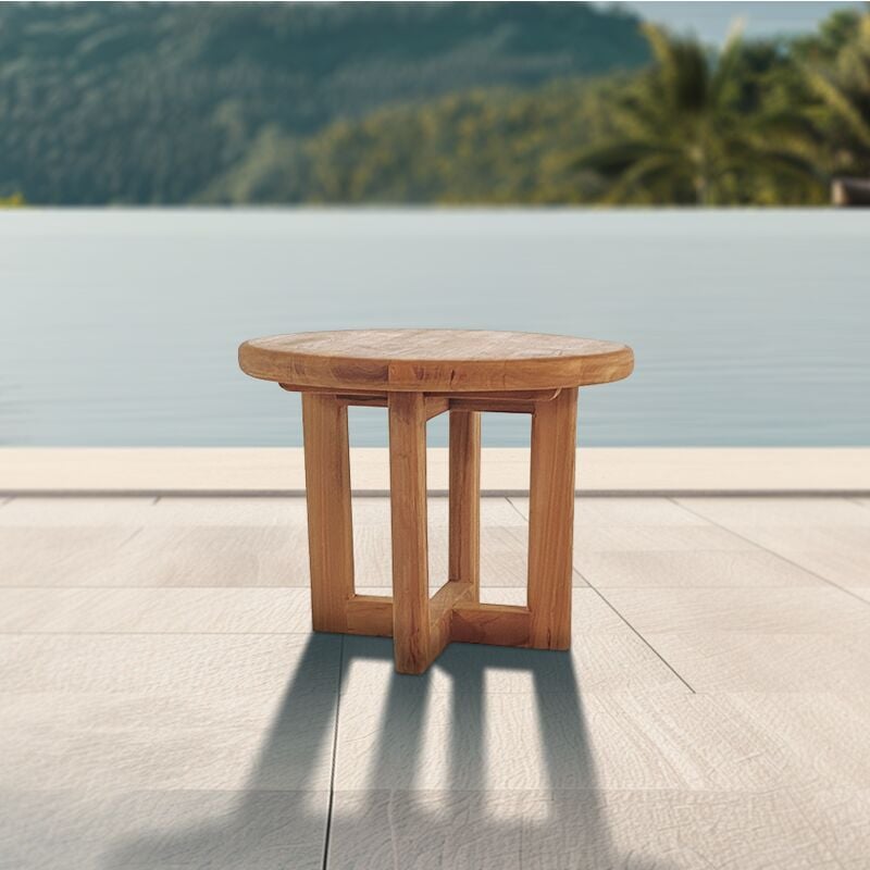 Table d'appoint de jardin en teck massif, 51x51x40.5 cm, forme ronde (NATOFT5151R) - Naturel