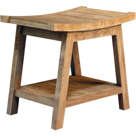 Naturel Tabouret de salle de bain en teck massif, 51x51x40.5 cm, fabrication artisanale (NATIFST50)