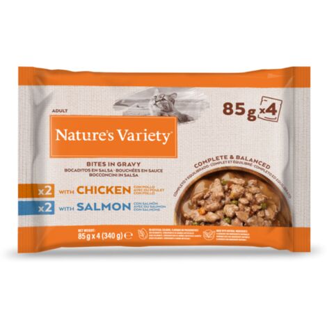 Nature's Variety Multipack Bocaditos en Salsa para Gatos de Pollo (2 Ud) y Salmon (2 Ud) - 4x85 g