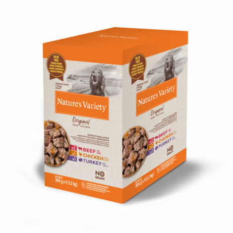 Nature's Variety Original Pate Multipack para Perros Medium/Maxi de Pollo (1 Ud) + Ternera (2 Ud) + Pavo (1 Ud) - 4x300 g