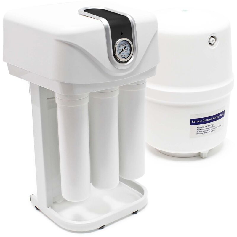Naturewater - NW-RO50-C01 – Système Osmose Inverse (ro) 5 étapes – 190 l/jour 50 gpd – Pompe Manomètre Boîtier – Montage mural Sous évier – Osmoseur