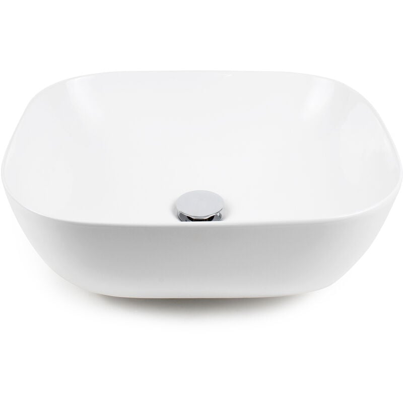 

Naturewater Lavabo rectangular redondeado 49x39 cm, lavamanos sobre encimera blanco de cerámica