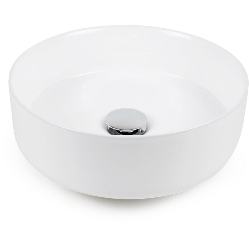 

Naturewater Lavabo redondo 36 cm, lavamanos sobre encimera blanco de cerámica