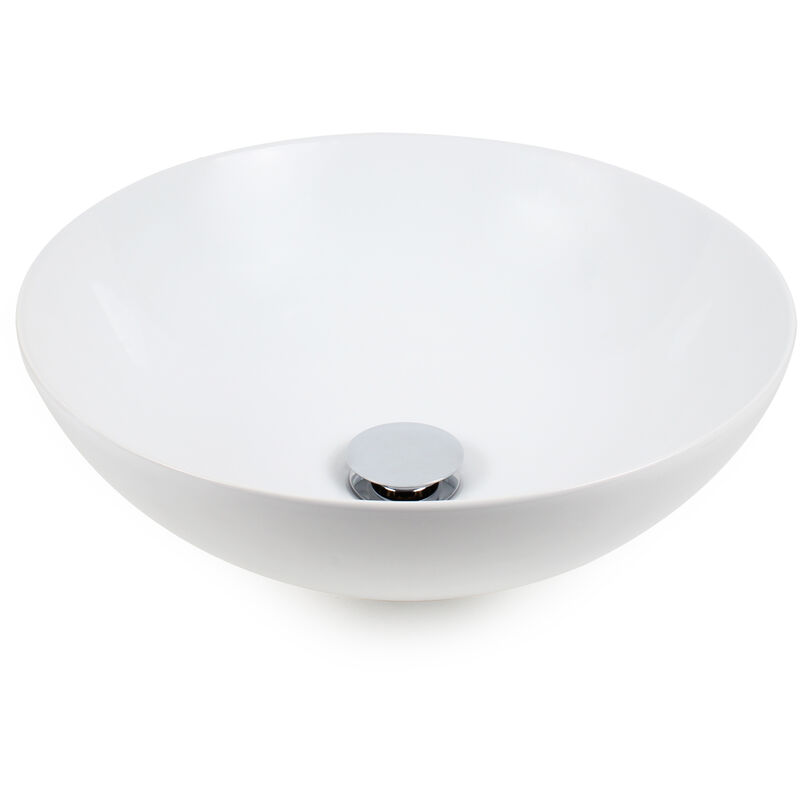 

Naturewater Lavabo redondo 40 cm, lavamanos sobre encimera blanco de cerámica