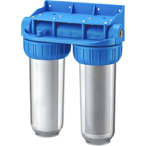Naturewater NW-BR10B3 2 Stufen Wasserfilter Doppelfilter, 5 µ, 20,67 mm (1/2"), Ø62 mm PP Kartusche, Filter Wandhalterung, Filterschlüssel, Sedimentfilter Aktivkohleblock