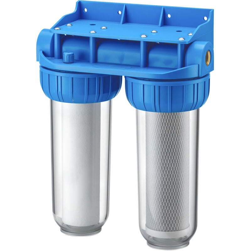 NW-BR10B3 Double filtre Eau potable – 274 x 150 x 355 mm – 2 Étapes – 360 L/h – 1/2' / 20,67 mm – avec Cartouche pp Sédiments, Charbon actif –
