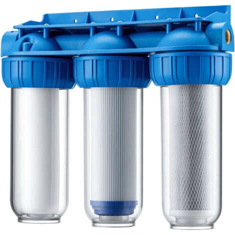 Naturewater NW-BR10B4 3 Stufen Wasserfilter, 5 µ, 20,67 mm (1/2"), Ø60 mm PP Kartusche, Filter Wandhalterung, Filterschlüssel, Sedimentfilter Aktivkohleblock Aktivkohlegranulat