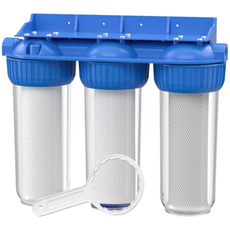 Naturewater NW-BR10B4 3 Stufen Wasserfilter, 5 µ, 26,16 mm (3/4"), Ø60 mm PP Kartusche, Filter Wandhalterung, Filterschlüssel, Sedimentfilter Aktivkohleblock Aktivkohlegranulat