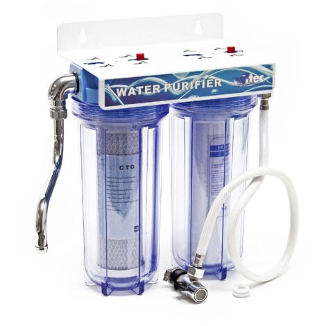 Naturewater – Filtre à eau double 2 étapes 360 L/h – Dimensions 260 x 155 x 360 mm – Cartouches PP sédiments et charbon actif – Purification contaminants chimiques - NW-PR102