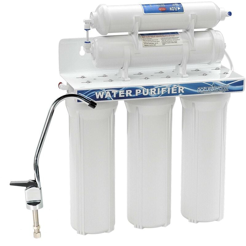Naturewater - NW-PR305 Filtre à eau potable – 410 x 135 x 450 mm – 5 Étapes – 360 L/h – avec Robinet, Vanne 3 voies, Cartouche pp Sédiments, Charbon
