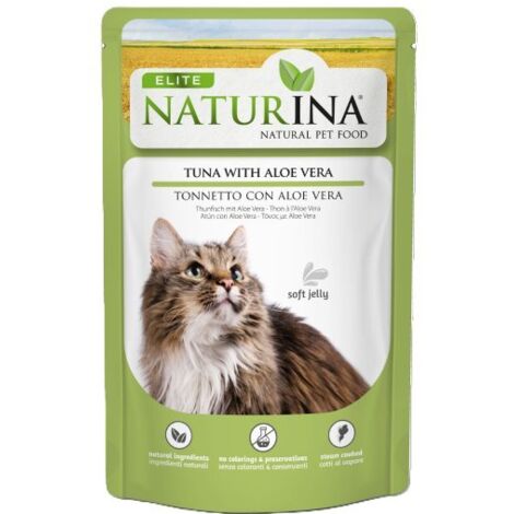 Naturina Elite  Cibo per gatti in gelatina  Bustina da 70 g - Filetto di tonno e aloe 70 g