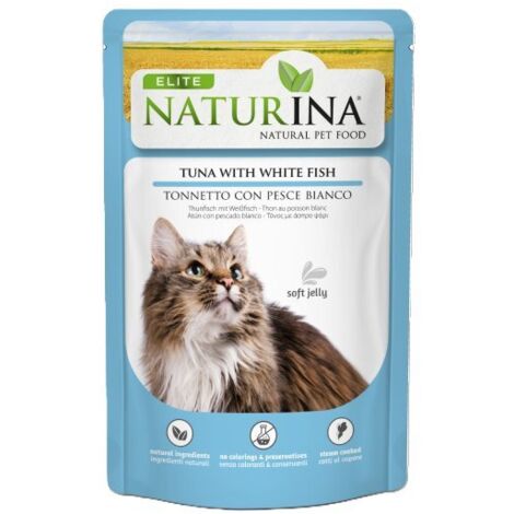 Naturina Elite  Cibo per gatti in gelatina  Bustina da 70 g - Filetto di tonno e pesce bianco 70 g