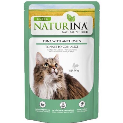 Naturina Elite  Katzenfutter mit Thunfischfilet in Gelee  70g Beutel – Thunfischfilet und Sardellen 70g