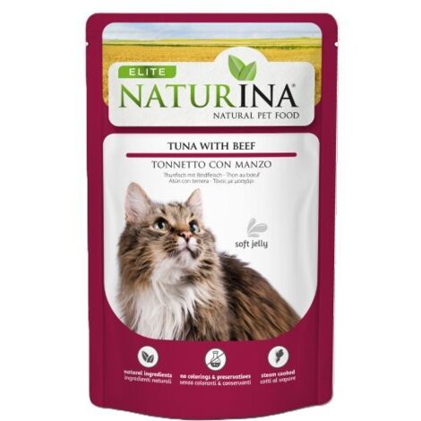 Naturina Elite  Katzenfutterfilet in Gelee  70g Beutel – Thunfischfilet und Rindfleisch 70g