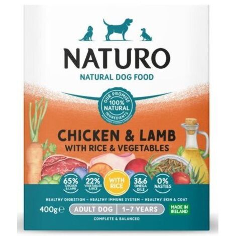 Naturo  Adulto  Vassoio 400g - Pollo, agnello, riso integrale, verdure, 400g