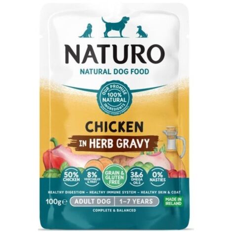 Naturo  Senza cereali e glutine  Busta per cani 100g - Pollo in salsa 100g