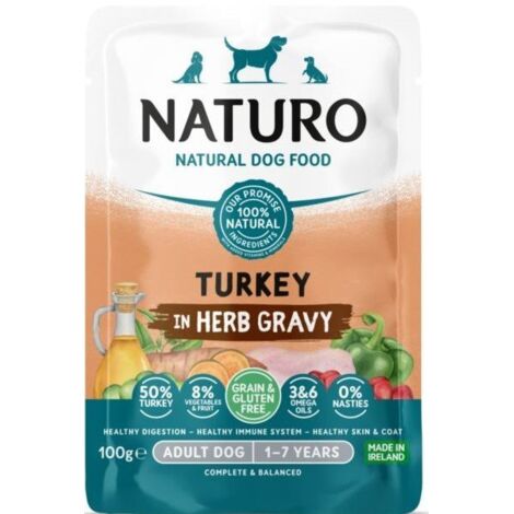 Naturo  Senza cereali e glutine  Busta per cani 100g - Tacchino in salsa 100g