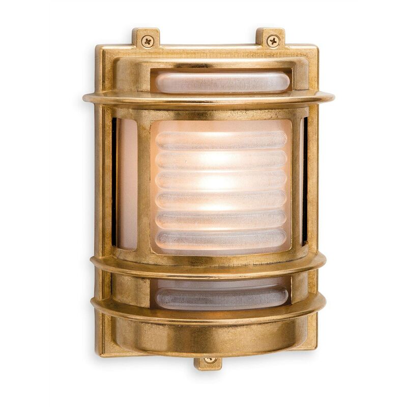 Nautic - 1 Light Outdoor Wall Light Brass, Frosted Glass IP64, E27 - Firstlight