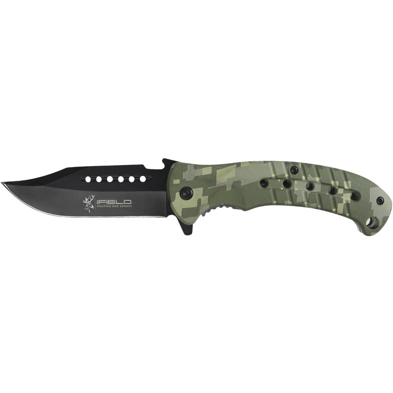 

Navaja deportiva asistida Basic EL29031, mango de aluminio color camo digital, hoja negra de 9,5 cm, con clip portacinturón, herramienta de camping