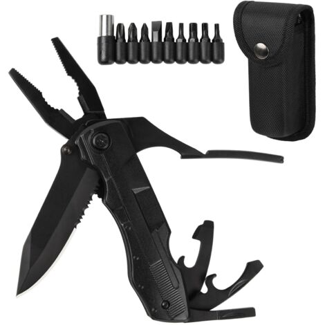 Navaja plegable multifuncional 14 en 1 con alicates, navaja de bolsillo de supervivencia de acero inoxidable, multiherramienta para senderismo con funda para acampada y trekking al aire libre, regalo 