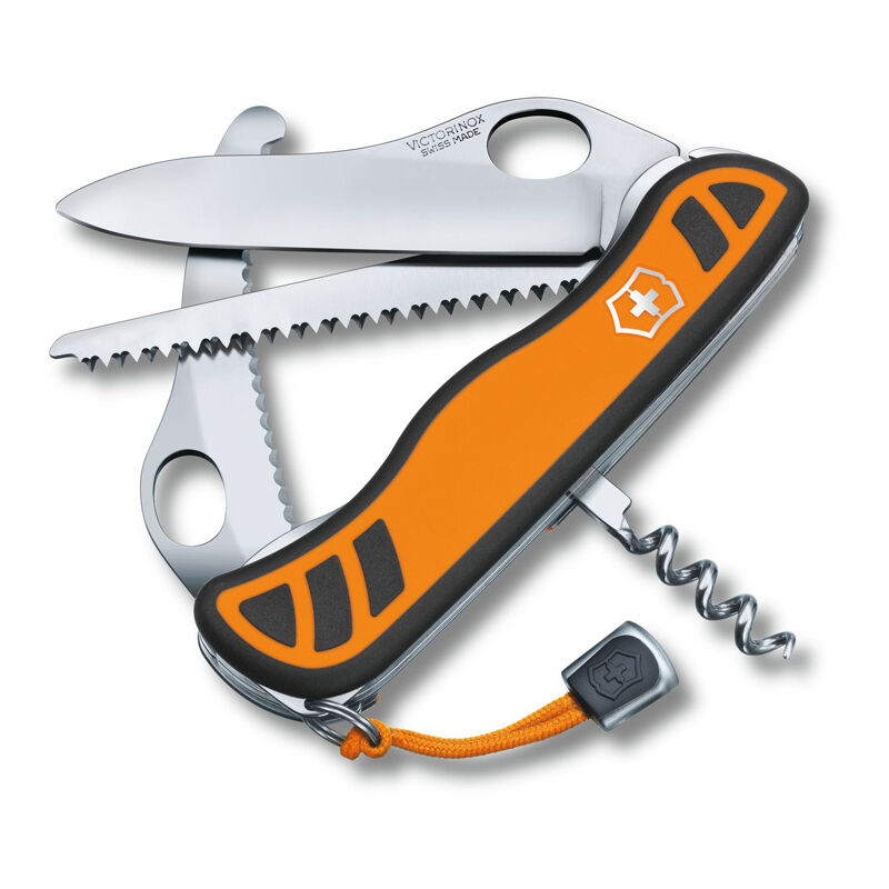 

Navaja suiza de bolsillo grande Hunter XT Grip Naranja/Negro 0.8341.MC9B1 con 6 funciones Incluye una hoja para cazadores grande y bloqueable en