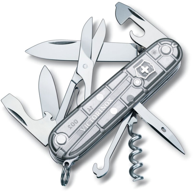 

Navaja Suiza Climber, 14 funciones, incluye tijeras y gancho multiusos, 82 gr, color plateado transparente - Victorinox