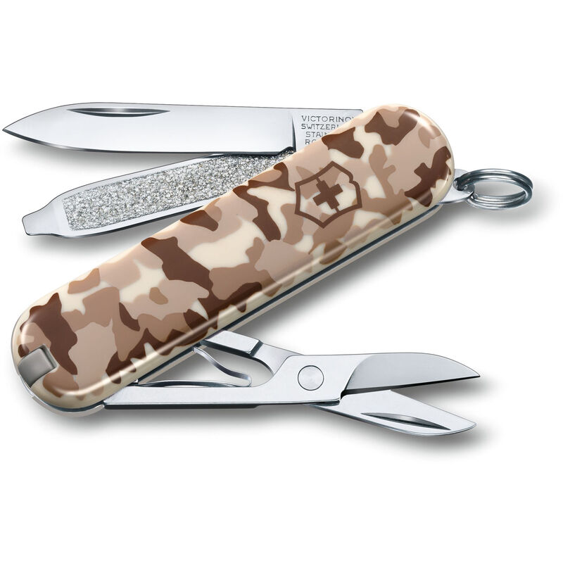 

Navaja pequeña Classic SD, cuenta con 7 funciones, con tijeras y lima de uñas con destornillador, color camuflaje desierto - Victorinox