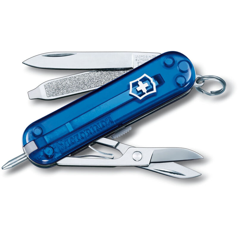 

Navaja de bolsillo Signature, incluye bolígrafo y tijeras, 8 funciones diferentes, mango de ABS, color azul transparente - Victorinox