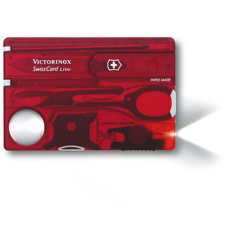 

Tarjeta multiusos Suiza Swiss Card Lite, con 13 funciones, la compañera funcional para su cartera, color rojo transparente - Victorinox