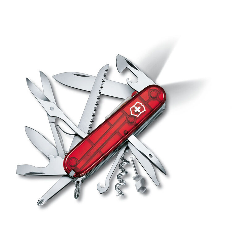 

Victorinox - Navaja suiza Huntsman Lite con luz LED sierra para madera 21 funciones 121 gramos rojo transparente 1.7915.T