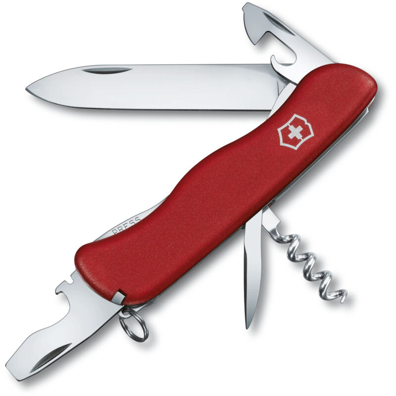 

Navaja suiza Picknicker, ideal para salidas al campo, cuenta con 11 funciones, con hoja bloqueables y destapador, color rojo - Victorinox