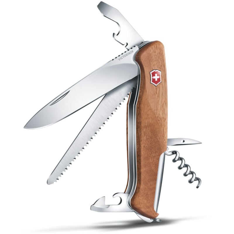 

Victorinox - Navaja suiza Ranger Wood 55 0.9561.63B1 Roja/Negra con hoja grande, 10 funciones Incluye una hoja bloqueable grande y un serrucho para