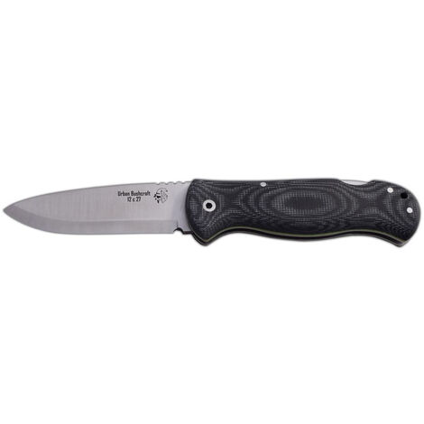 Navaja URBAN BUSHCRAFT J&V con mango TRF negro, hoja de 9.5 cms y Funda negra de nylon, Herramienta de Camping para Pesca, Caza, Actividad Deportiva