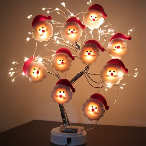 Navidad Muñeco de nieve Luces de cadena 2m 10 LED Decoración navideña con para el hogar, jardín, dormitorio y decoración interior y exterior (Papá Noel)