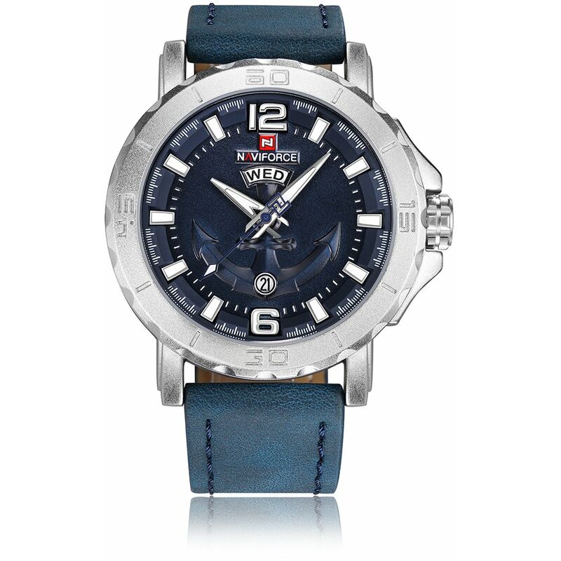 

NAVIFORCE Cool Luminous Quartz Men Watch 3ATM Reloj de pulsera informal para hombre a prueba de agua Reloj de pulsera de cuero genuino Calendario y