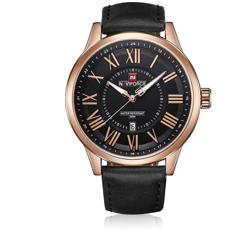 

Hombres Relojes de moda, 3ATM Reloj de pulsera casual luminoso de cuarzo resistente al agua para hombre,Negro y oro rosa - Naviforce