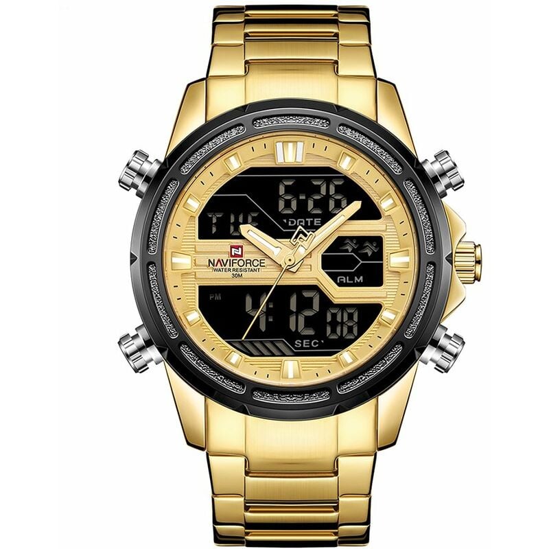 

NF9138S Reloj digital de cuarzo de dos movimientos con doble pantalla para hombre, 3ATM, resistente al agua, para negocios, deportes, luminoso, para