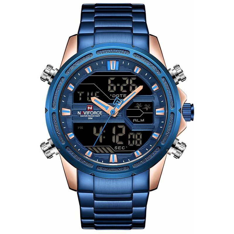 

NF9138S Reloj digital de cuarzo de dos movimientos con doble pantalla para hombre, 3ATM, resistente al agua, para negocios, deportes, luminoso, para