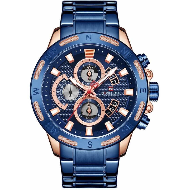 

Reloj de cuarzo para hombre con banda de acero inoxidable, reloj de pulsera multifuncion brillante a la moda, diseno resistente al agua, 3 ATM,