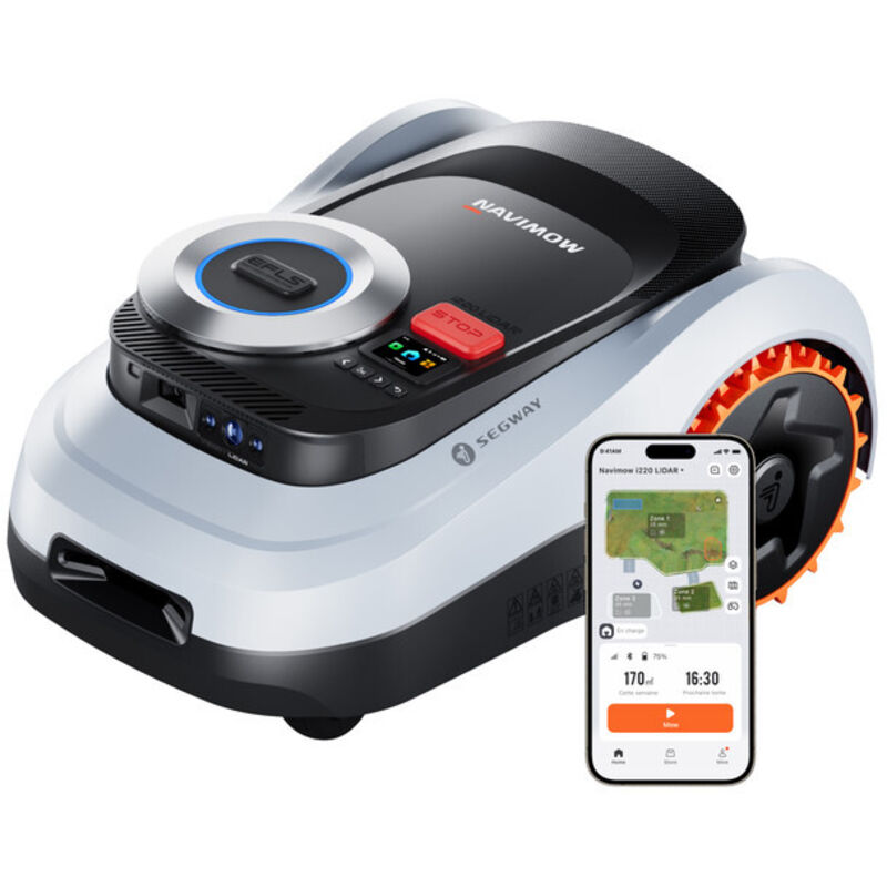 Segway Navimow i220 LiDAR Robot tondeuse pour 2000 m², roues tout-terrain, LiDAR+Vision, cartographie automatique, sans fil, sans antenne
