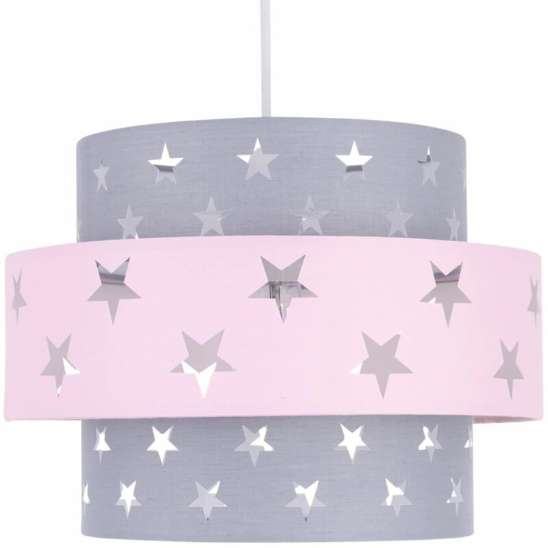 First Choice Lighting - Pink and Grey Star Two Tier Light Shade